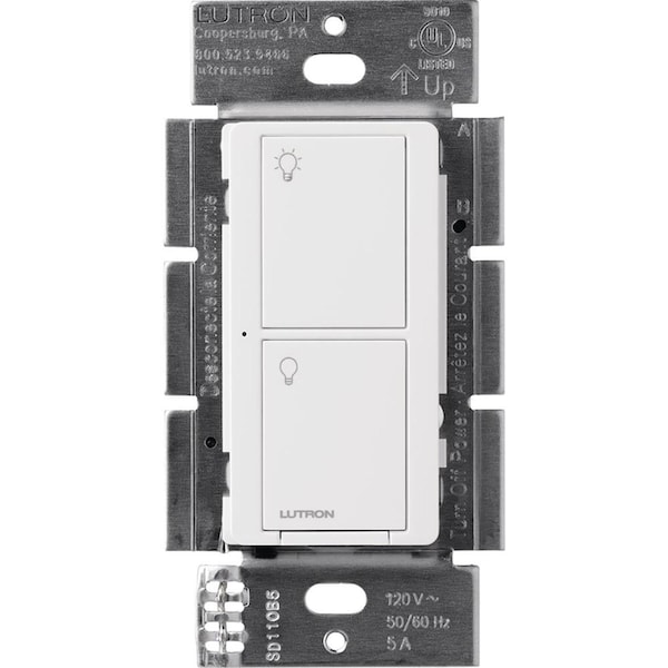 Interruptor basculante inalámbrico inteligente Lutron Caseta de 5 amperios para un solo polo, color blanco, paquete de 1 - PD-5ANS-WH-R