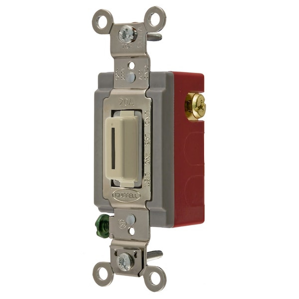 Interruptores de bloqueo de grado industrial Hubbell Wiring Device-Kellems, de propósito general AC, de un solo polo de acción momentánea de doble tiro en el centro, 20A 120/277V AC marfil con guía clave - HBL1557LI