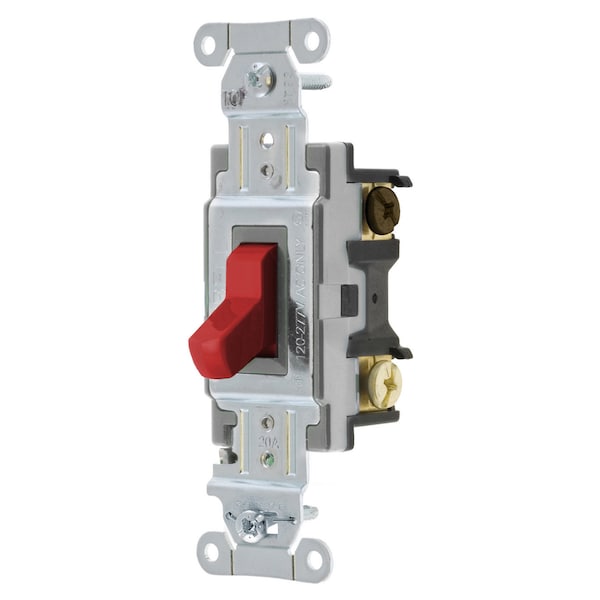 Hubbell Wiring Device-Kellems Switches and Lighting Controls, Toggle Switch, Commercial Grade, Four Way, 20A 120/277V AC, Back and Side Wired, Red Toggle - CSB420R