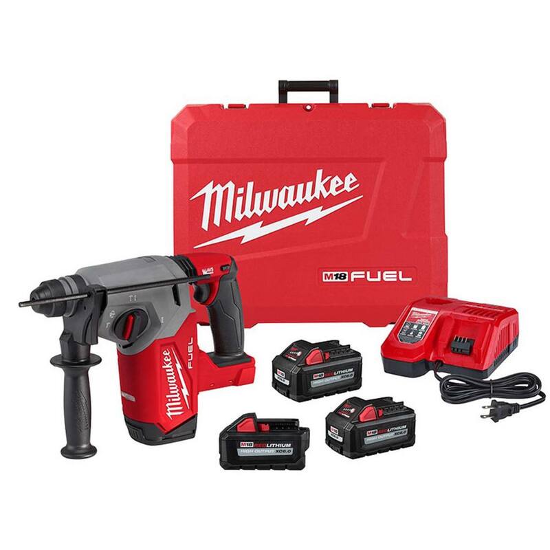 Kit de martillo rotativo inalámbrico Milwaukee M18 FUEL de 18 voltios con batería de iones de litio de 6.0 Ah y motor sin escobillas de 1 pulgada SDS-Plus - 2912-22-48-11-1865.