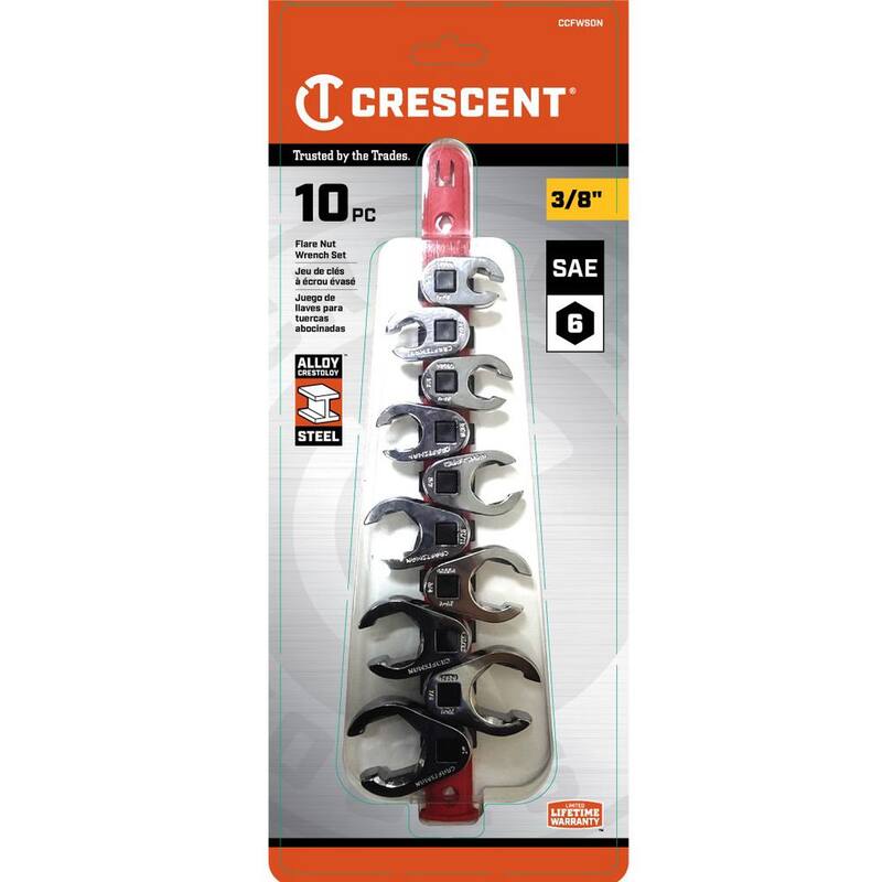 Juego de llaves de tuercas tipo cuña de 3/8 pulgadas y de accionamiento SAE Crescent (10 piezas) - CCFWS0N