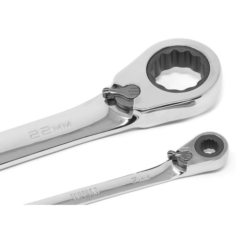 Juego de llaves combinadas métricas con trinquete reversible de calidad profesional de 16 piezas WEN con estuche de almacenamiento - WR162