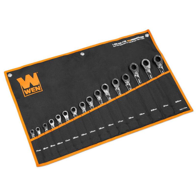 Juego de llaves combinadas métricas con trinquete reversible de calidad profesional de 16 piezas WEN con estuche de almacenamiento - WR162