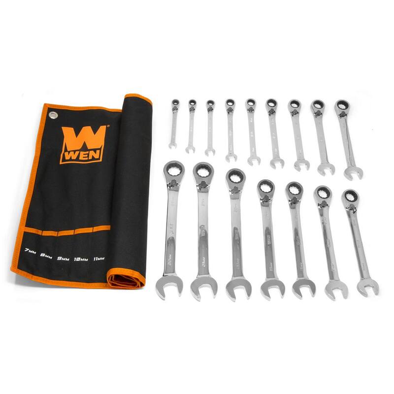 Juego de llaves combinadas métricas con trinquete reversible de calidad profesional de 16 piezas WEN con estuche de almacenamiento - WR162