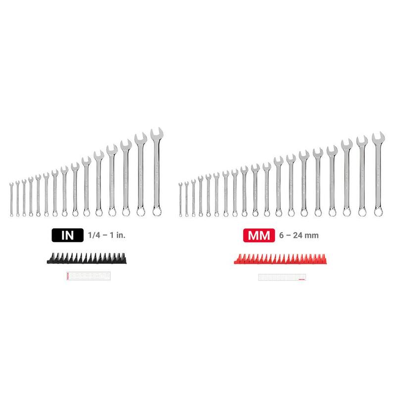 Juego de Llaves Combinadas TEKTON de 1/4 a 1 pulgada, 6 mm a 24 mm con Organizador Ranurado Modular (34 Piezas) - WCB95302