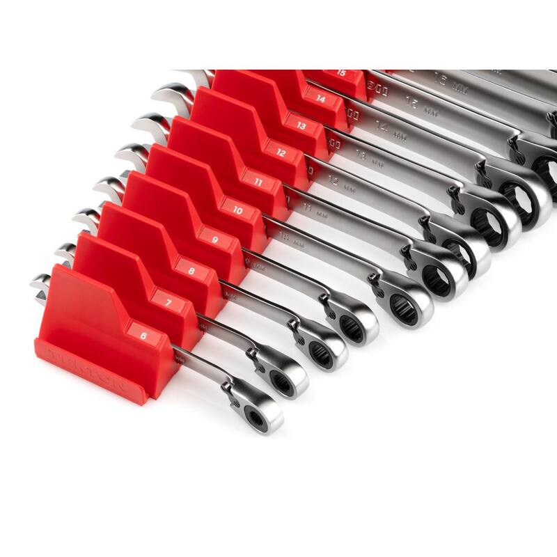 Set de Llaves Combinadas de Trinquete Reversibles de 12 Puntas TEKTON de 19 Piezas (6-24 mm) con Organizador Modular Ranurado - WRC94303