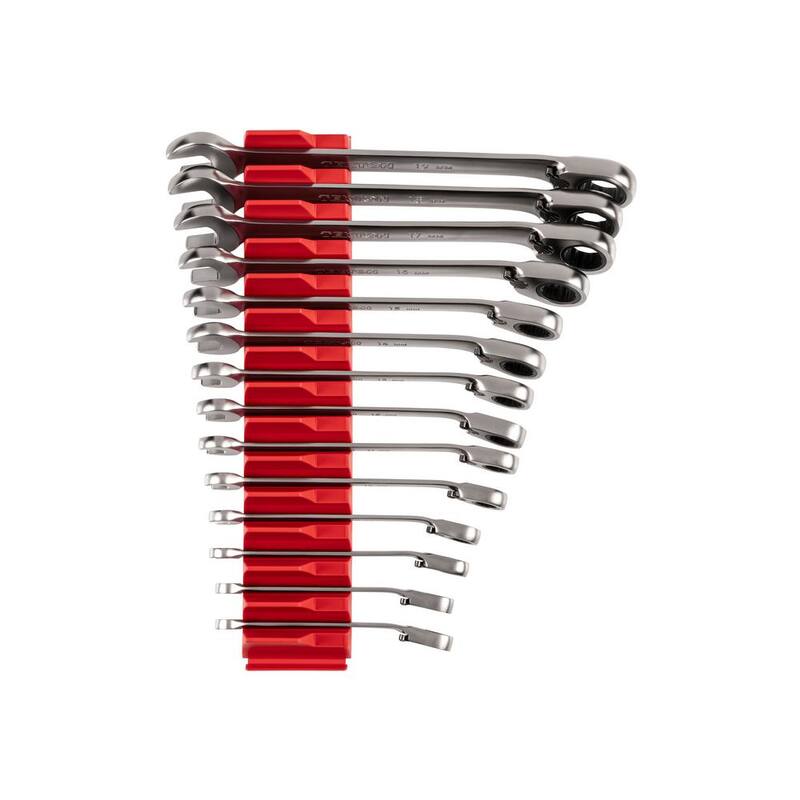 TEKTON Juego de Llaves Combinadas de Trinquete Reversibles de 12 Puntas de 14 Piezas (6-19 mm) con Organizador Modular de Ranuras - WRC94302