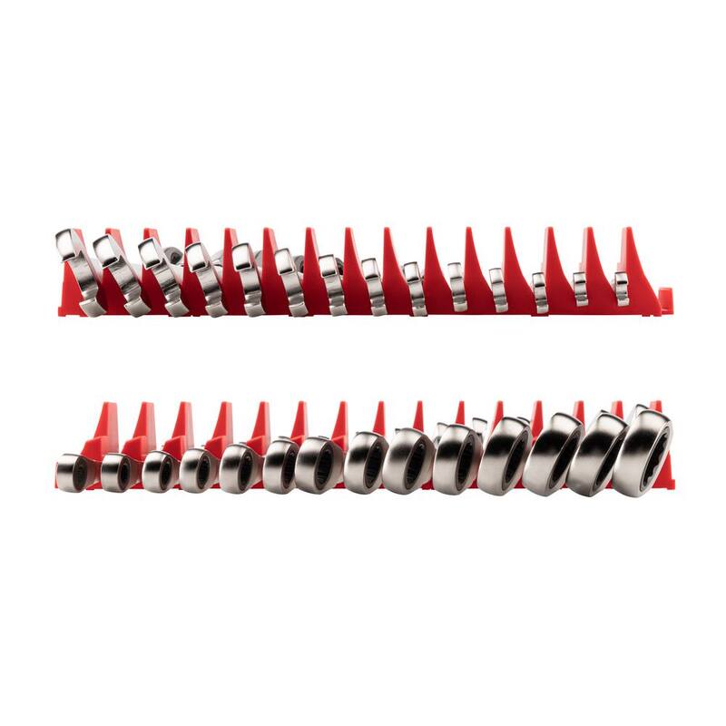 TEKTON Juego de Llaves Combinadas de Trinquete Reversibles de 12 Puntas de 14 Piezas (6-19 mm) con Organizador Modular de Ranuras - WRC94302