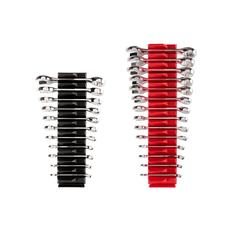 Juego de llaves combinadas cortas TEKTON de 1/4 pulg. a 3/4 pulg., 6 mm a 19 mm con organizador modular de ranuras (25 piezas) - WCB95403.