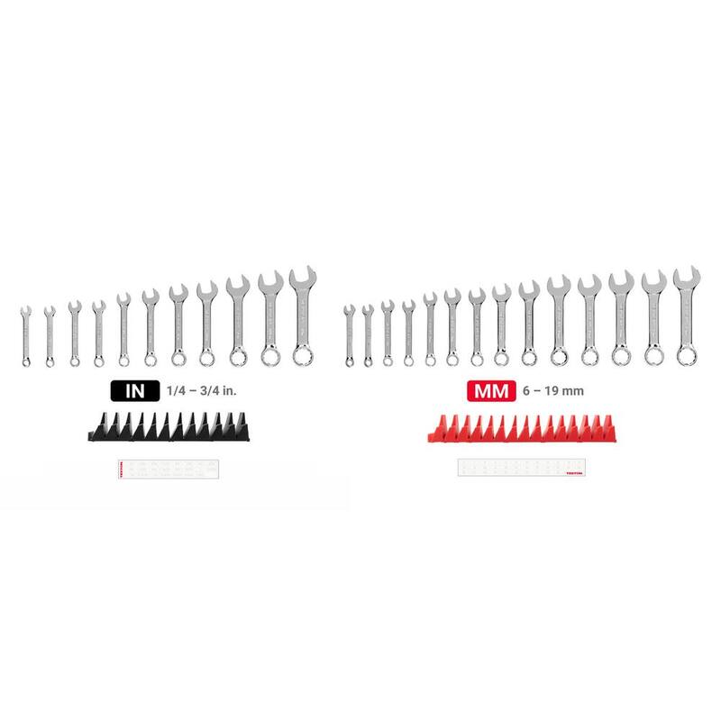 Juego de llaves combinadas cortas TEKTON de 1/4 pulg. a 3/4 pulg., 6 mm a 19 mm con organizador modular de ranuras (25 piezas) - WCB95403.