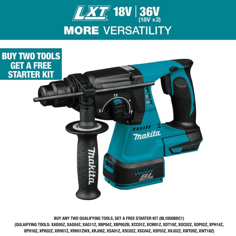 Martillo rotativo inalámbrico SDS-Plus de concreto/mampostería sin escobillas Makita 18V LXT de 1 pulgada de iones de litio (solo herramienta) - XRH01Z