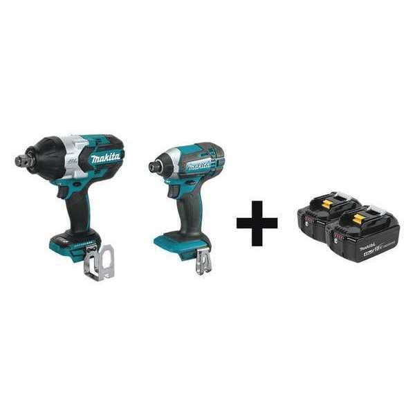Makita Cordless Combo Kit, 18.0 V, 2 Tools, 2 Batt - XWT07Z, XDT11Z + BL1840B-2
