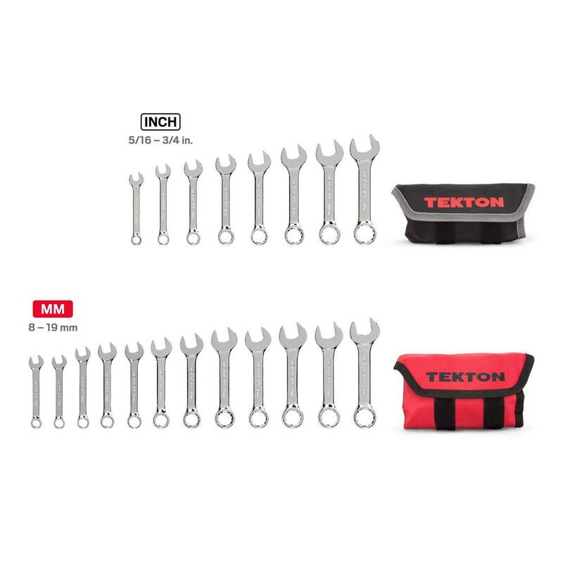 Juego de llaves mixtas cortas TEKTON, 20 piezas (5/16-3/4 pulg., 8-19 mm) - Estuche - WCB94601