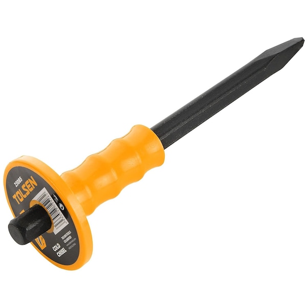 Tolsen 12 Cold Chisel With Grip, Pointed End Special Tool Steel, Powder Coated - 25085
