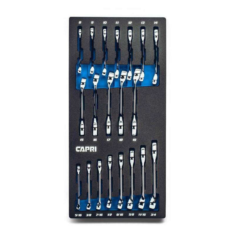 Set de llaves combinadas Capri Tools WaveDrive Pro Metric y SAE Stubby para Pernos Regulares y Redondeados (20 piezas) - CP11750-20MSTSB