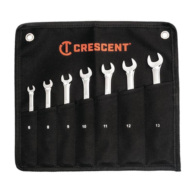 Juego de llaves combinadas de 12 puntos Crescent con estuche enrollable de almacenamiento (7 piezas) - CCWSRMM7