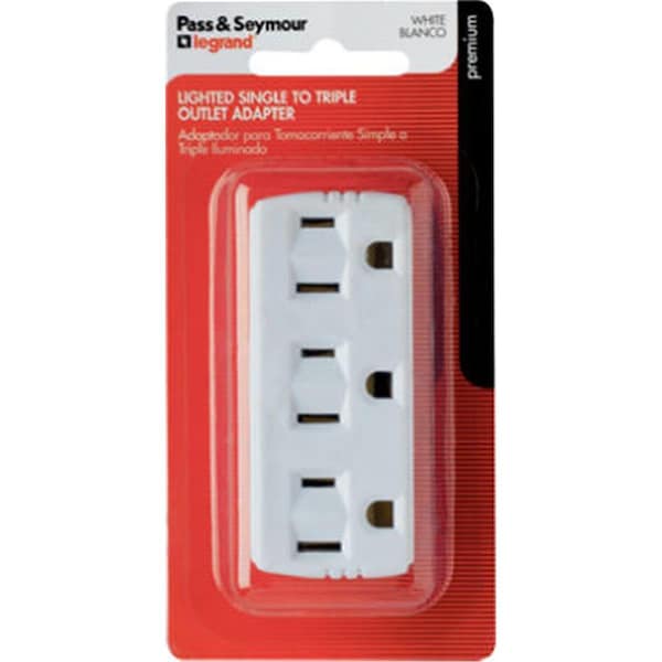 Adaptador de conexión a tierra triple iluminado Pass & Seymour 1147LTWBPCC5 15A 125V blanco, paquete de 5 - 573525