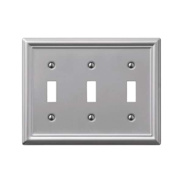 Placa de pared de acero Chelsea Livewire 149TTTBN de 3 interruptores de palanca, níquel cepillado