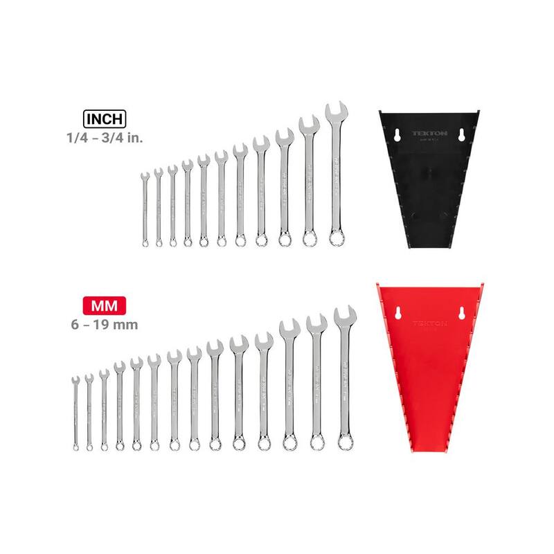 Juego de Llaves Combinadas TEKTON de 1/4 a 3/4 pulgadas, 6 a 19 mm con Organizador (25 piezas) - WCB91303