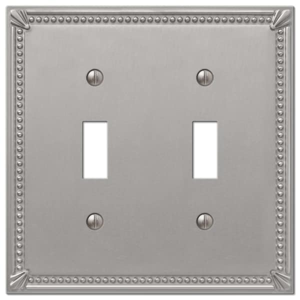 Placa de pared decorativa/toggle de metal de 2 gang Bead Brushed Nickel Amerelle Imperial 1 pk - 74TRBN