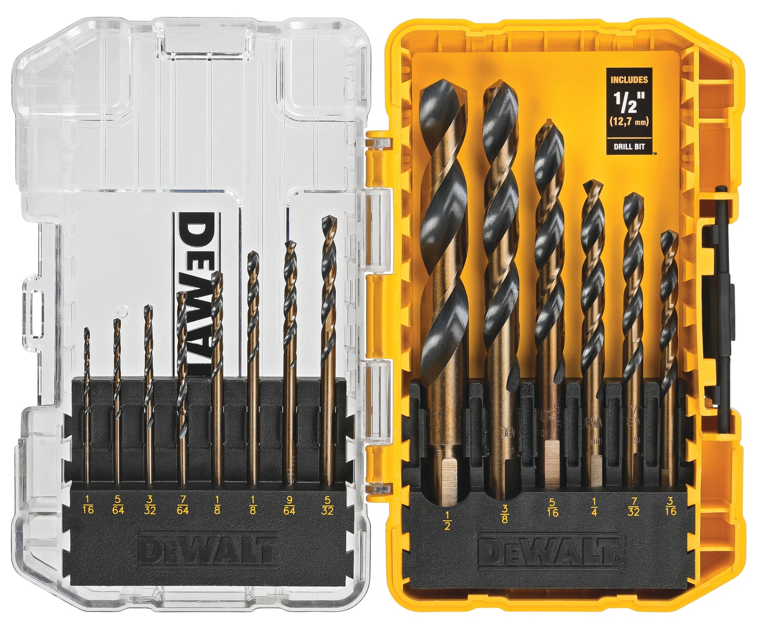 DEWALT Juego de 14 piezas de brocas helicoidales recubiertas de negro y dorado HSS de longitud estándar Jobber - DWA1184
