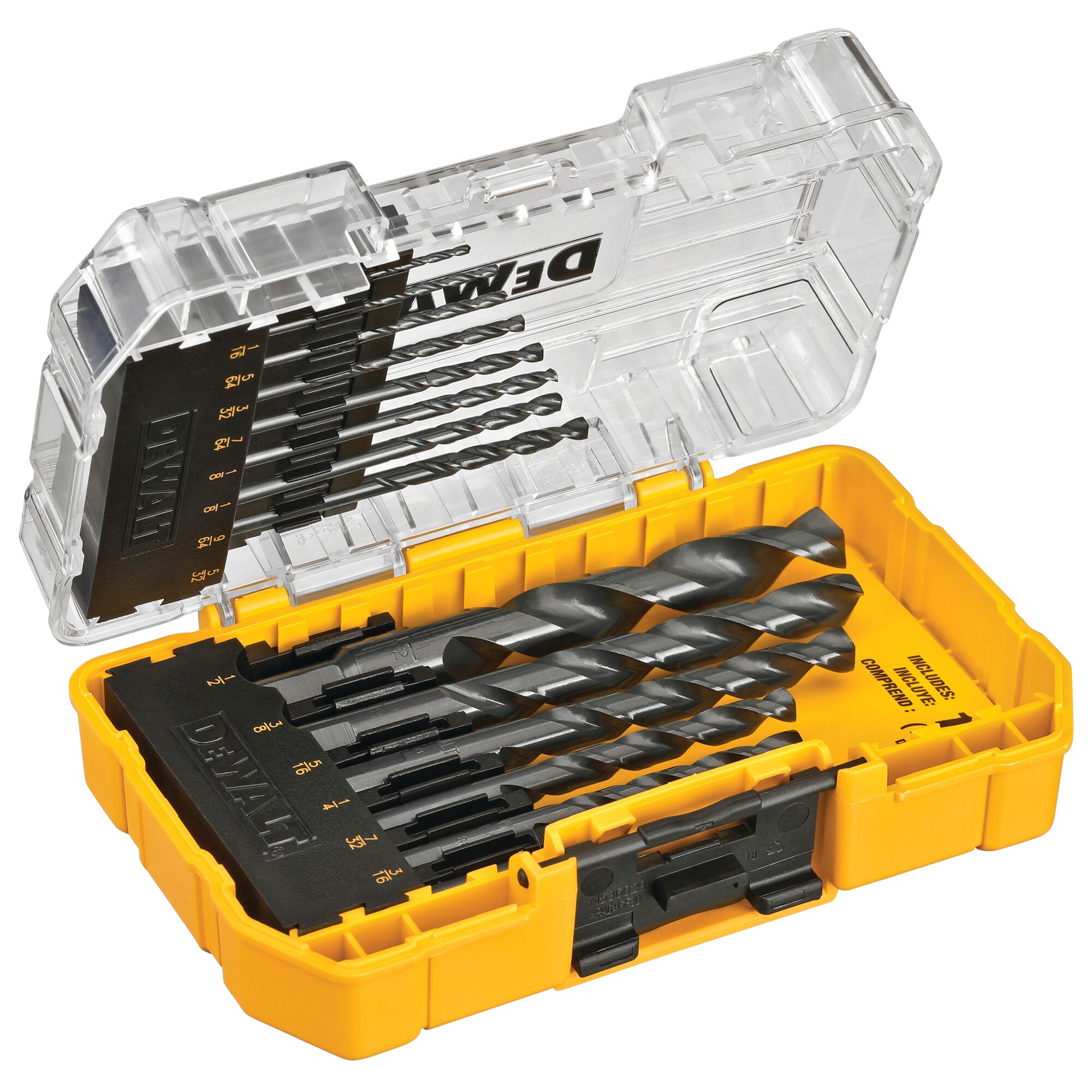 DEWALT Juego de 14 piezas de brocas helicoidales recubiertas de negro y dorado HSS de longitud estándar Jobber - DWA1184