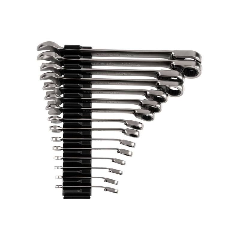 Juego de llaves combinadas reversibles de trinquete de 12 puntos TEKTON de 15 piezas (1/4-1 in.) con organizador ranurado modular - WRC94301.