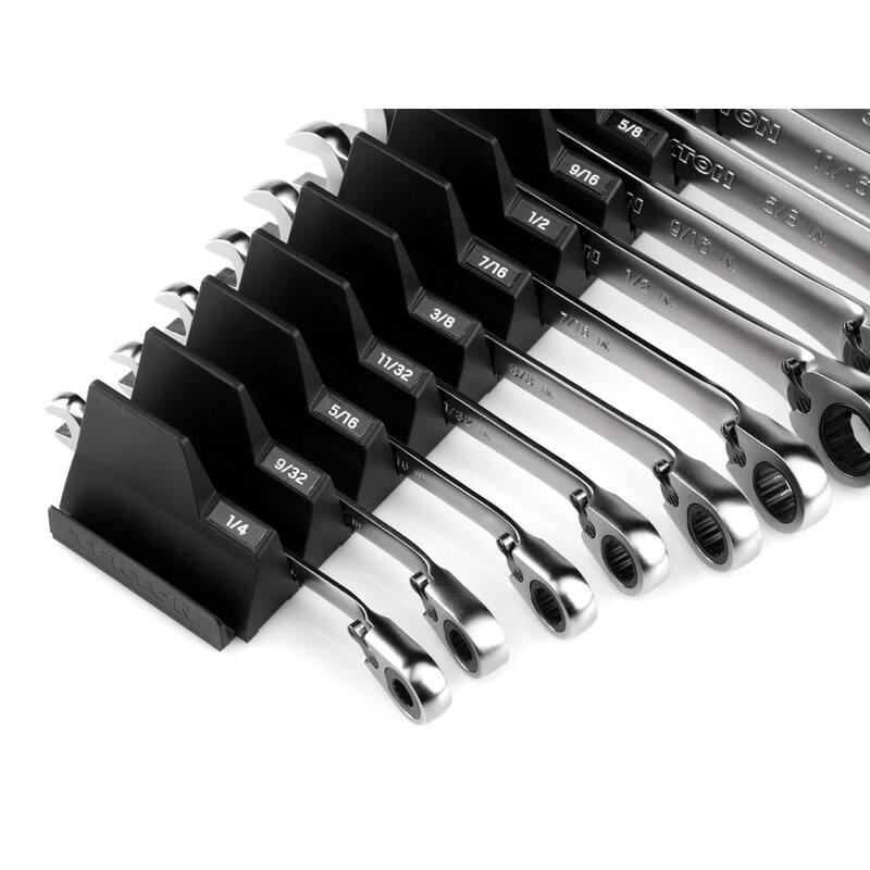 Juego de llaves combinadas reversibles de trinquete de 12 puntos TEKTON de 15 piezas (1/4-1 in.) con organizador ranurado modular - WRC94301.