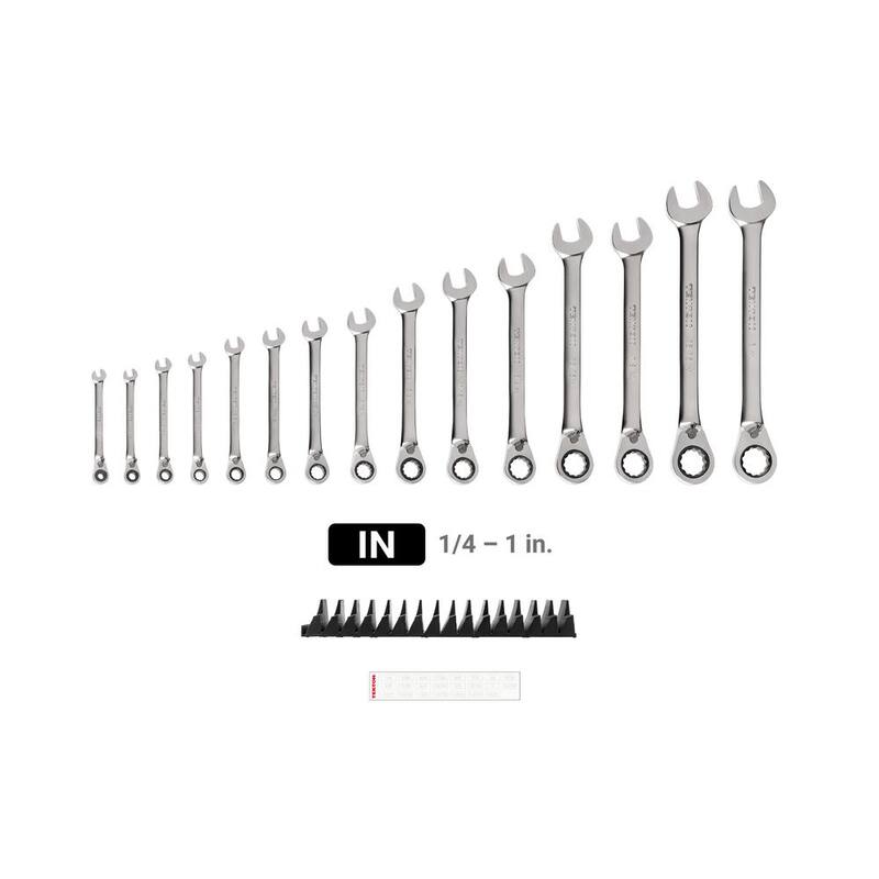 Juego de llaves combinadas reversibles de trinquete de 12 puntos TEKTON de 15 piezas (1/4-1 in.) con organizador ranurado modular - WRC94301.