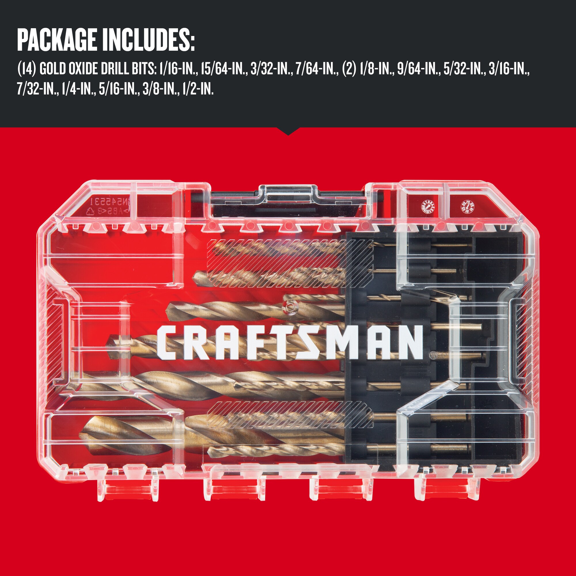 Juego de 14 piezas de brocas helicoidales recubiertas de óxido de oro de longitud estándar Craftsman - CMAM2214TWR