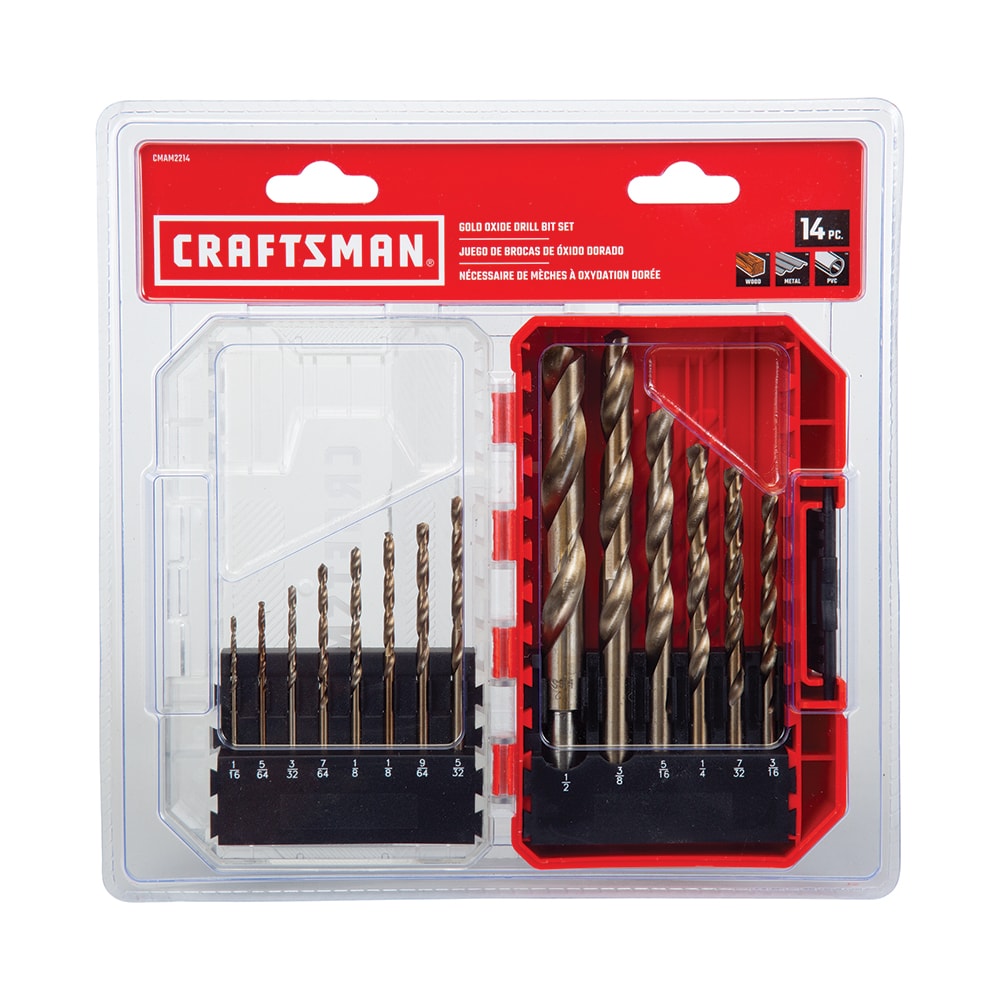Juego de 14 piezas de brocas helicoidales recubiertas de óxido de oro de longitud estándar Craftsman - CMAM2214TWR