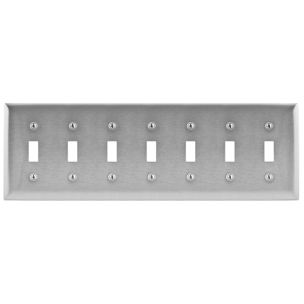 Hubbell Wiring Device-Kellems Placas y Cajas de Pared, Placas Metálicas, 7- Gang, 7 Aperturas para Interruptores, Tamaño Estándar, Acero Inoxidable - SS607