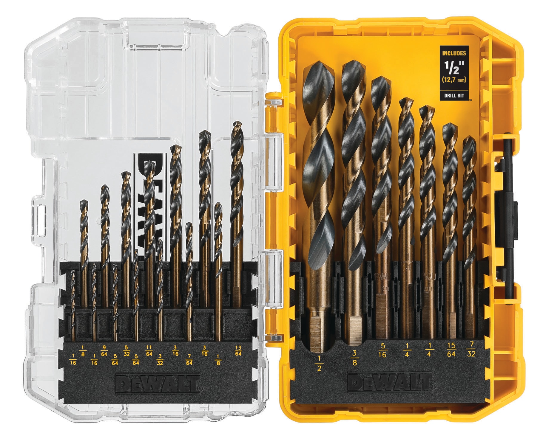 DEWALT Juego de 21 brocas helicoidales recubiertas en negro y dorado de acero de alta velocidad en varias medidas - DWA1181