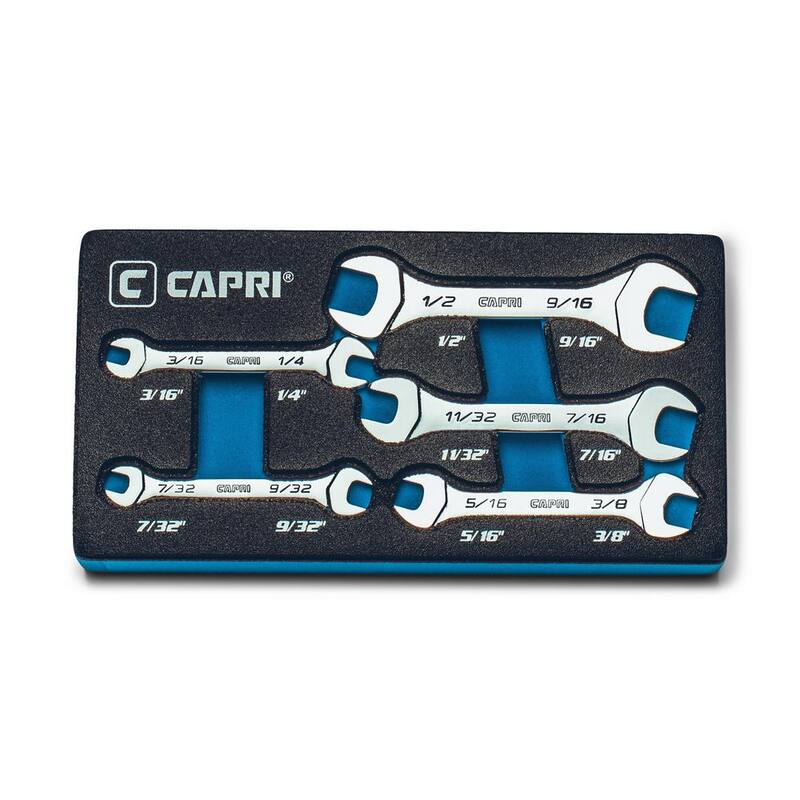 Juego de llaves de punta abierta delgadas mini SAE de Capri Tools con charola de mecánico (5 piezas) - CP11830-5ST