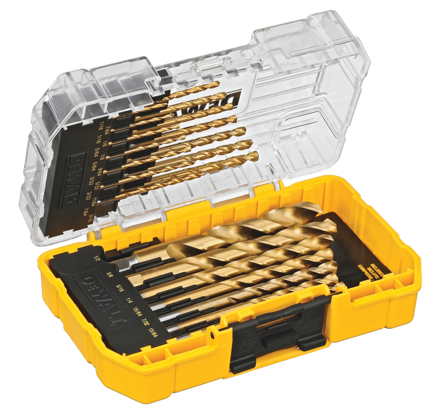 Set de brocas helicoidales recubiertas con nitruro de titanio surtidas de 21 piezas DEWALT - DW1342