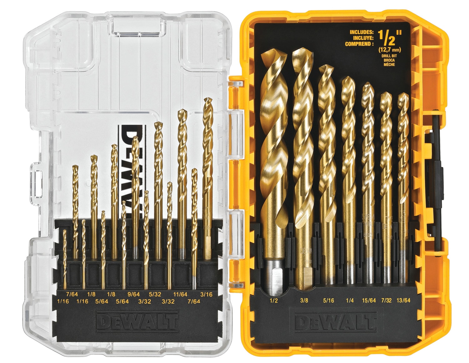 Set de brocas helicoidales recubiertas con nitruro de titanio surtidas de 21 piezas DEWALT - DW1342