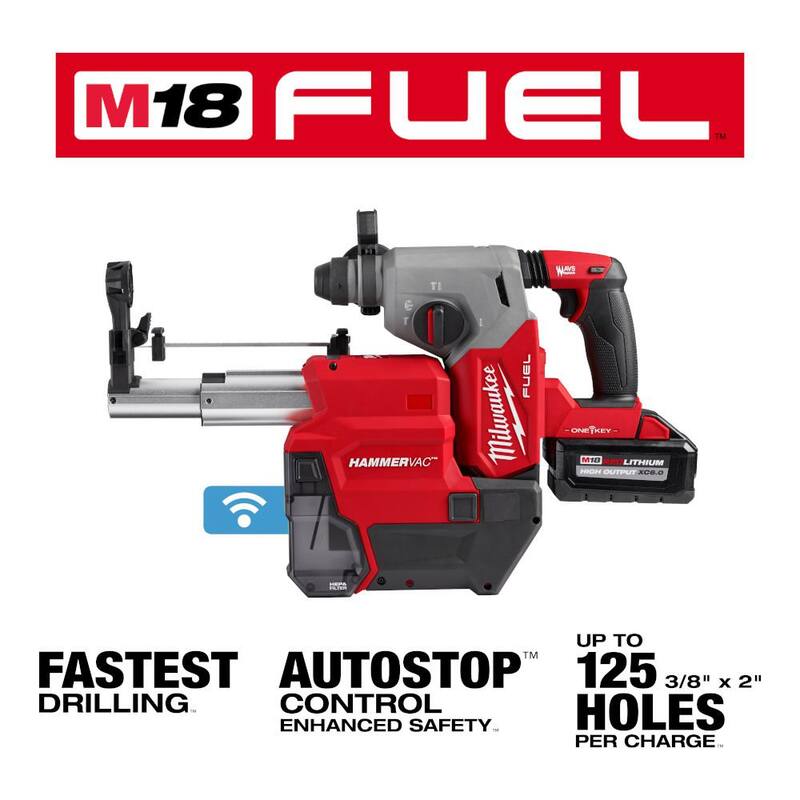 Martillo rotativo inalámbrico sin escobillas Milwaukee M18 FUEL ONE-KEY de 18V con extractor de polvo - Kit 2914-22DE