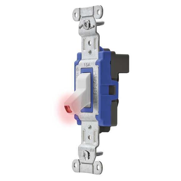 Interruptor de pared con piloto iluminado de Hubbell Wiring Device-Kellems, 1 polo, 120/277V, 15A - SNAP1201PLW