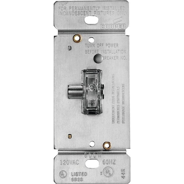 Eaton Wiring Devices Toggle Dimmer, 5 A, 120 V, 600 W, CFL, Halogen, Incandescent, LED Lamp, 3-Way, Clear - TI306L-K