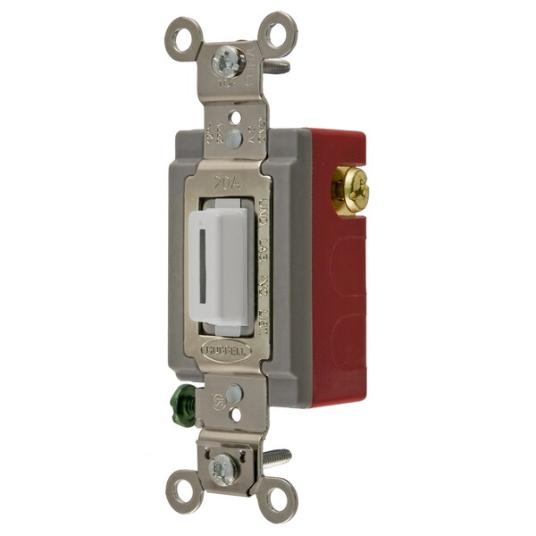 Dispositivo de Conmutador de Bloqueo de Grado Industrial Hubbell Wiring Device-Kellems, Propósito General AC, Momentáneo de Doble Tirón de Polos Único Centro Apagado, 20A 120/277V AC Guía de Llave Blanca - HBL1557LW