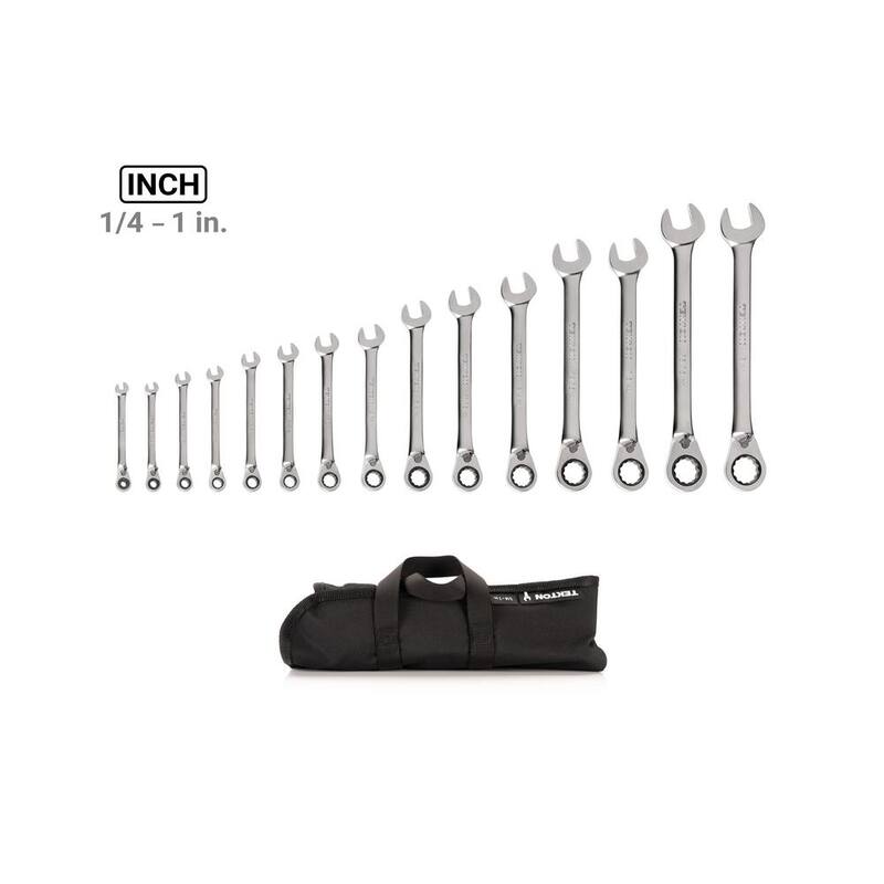Juego de llaves de trinquete combinadas reversibles de 12 puntos TEKTON de 15 piezas (1/4-1 pulg.) con estuche - WRC94401