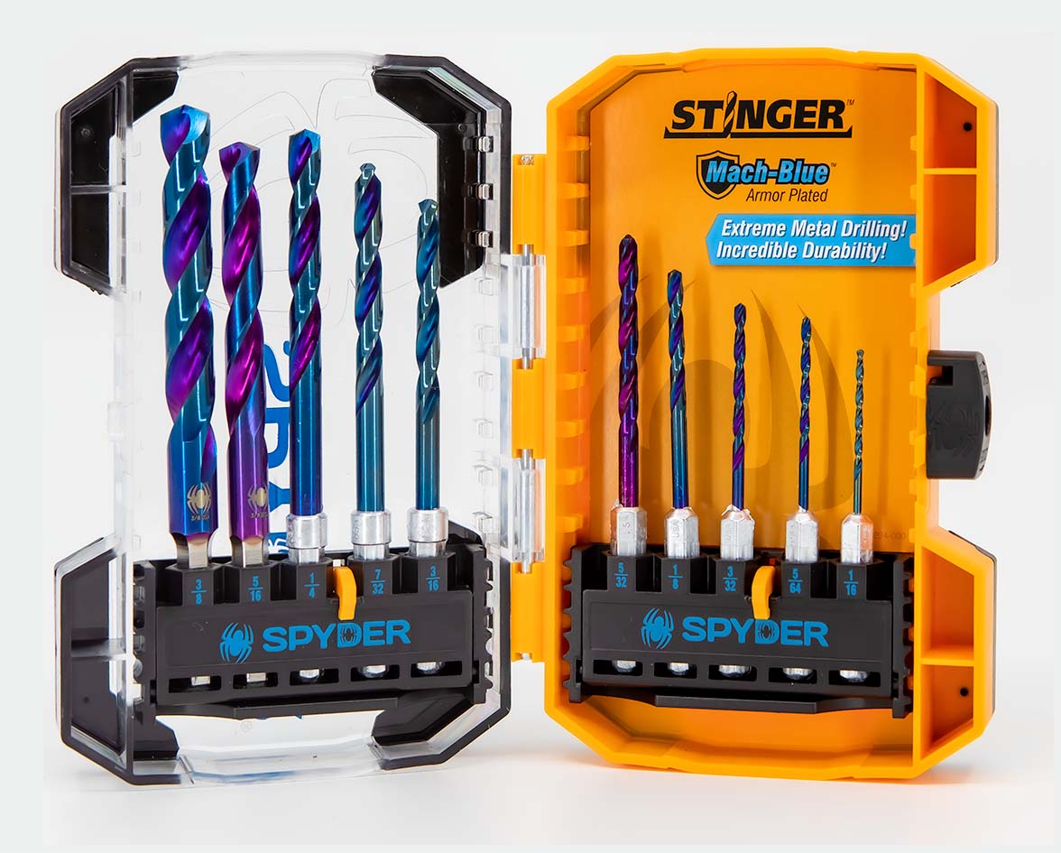 Juego de brocas de acero de alta velocidad Spyder Spyder Stinger Mach-Blue de 10 piezas surtidas de longitud estándar Jobber - 19017