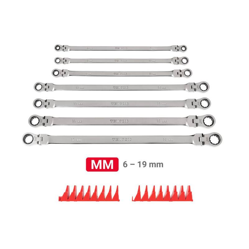 Juego de Llaves de Caja Ratcheting TEKTON de 6 mm a 19 mm con Cabezal Flexible de 12 Puntos y Organizador Modular de Ranuras (7 Piezas) - WRB96301