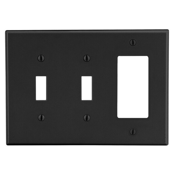 Hubbell Wiring Device-Kellems Placa para pared, 3 espacios, 2 interruptores de palanca 1 decorativo, negro - P226BK
