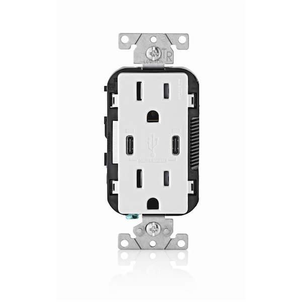 Tomacorriente doble 15 amperios 125V 5-15 R y Tipo C con cargador USB, color blanco - EZ2184837