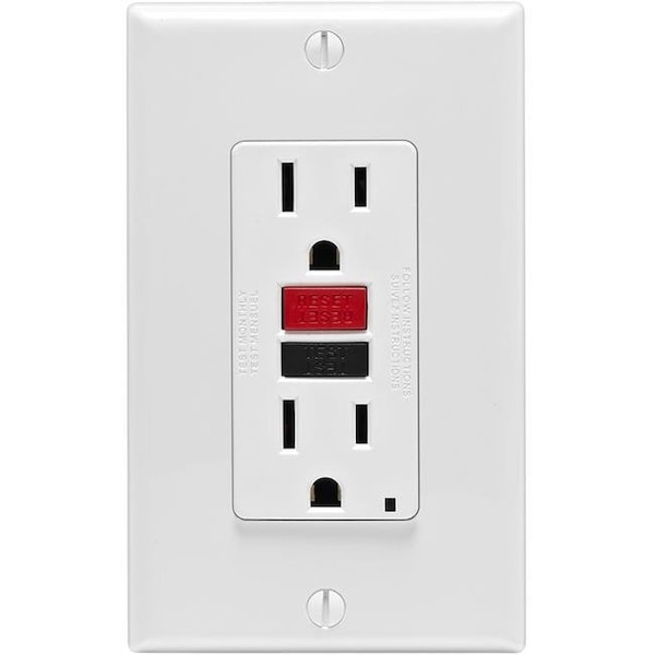 Leviton Leviton Mfg C12-GFNT1-RNW Toma de corriente GFCI de prueba automática de 15A con placa de pared; Blanco - 4996740