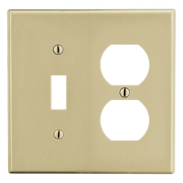 Placa de Pared Hubbell Wiring Device-Kellems, Tamaño Medio 2-Gang, 1) Duplex 1) Toggle, Marfil - PJ18I