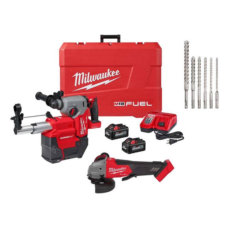 Milwaukee M18 FUEL ONE-KEY 18V Taladro Rotativo de Martillo SDS-Plus Inalámbrico sin Escobillas de Litio 1 pulgada con Kit de Extracción de Polvo y Set de Brocas - 2914-22DE-2880-20-48-20-7499