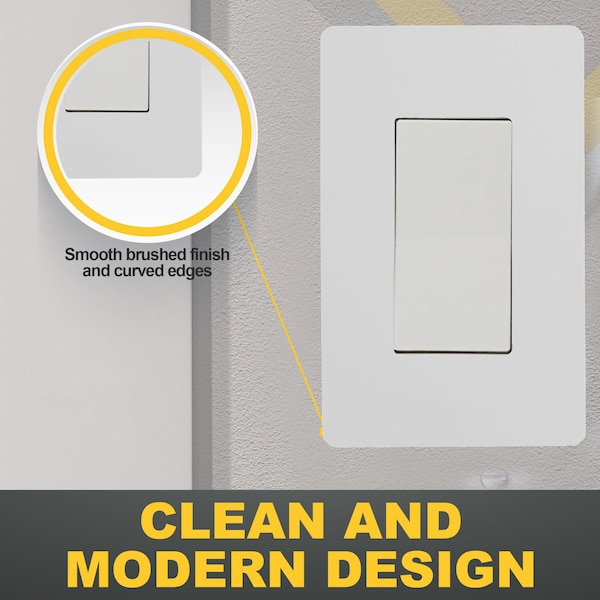 Placas de pared sin tornillos de diseñador de una sola ganga Faith, 4.68in x 2.93in, compatible con GFCI, toma USB, reguladores, blanco - SWP1-WH-01