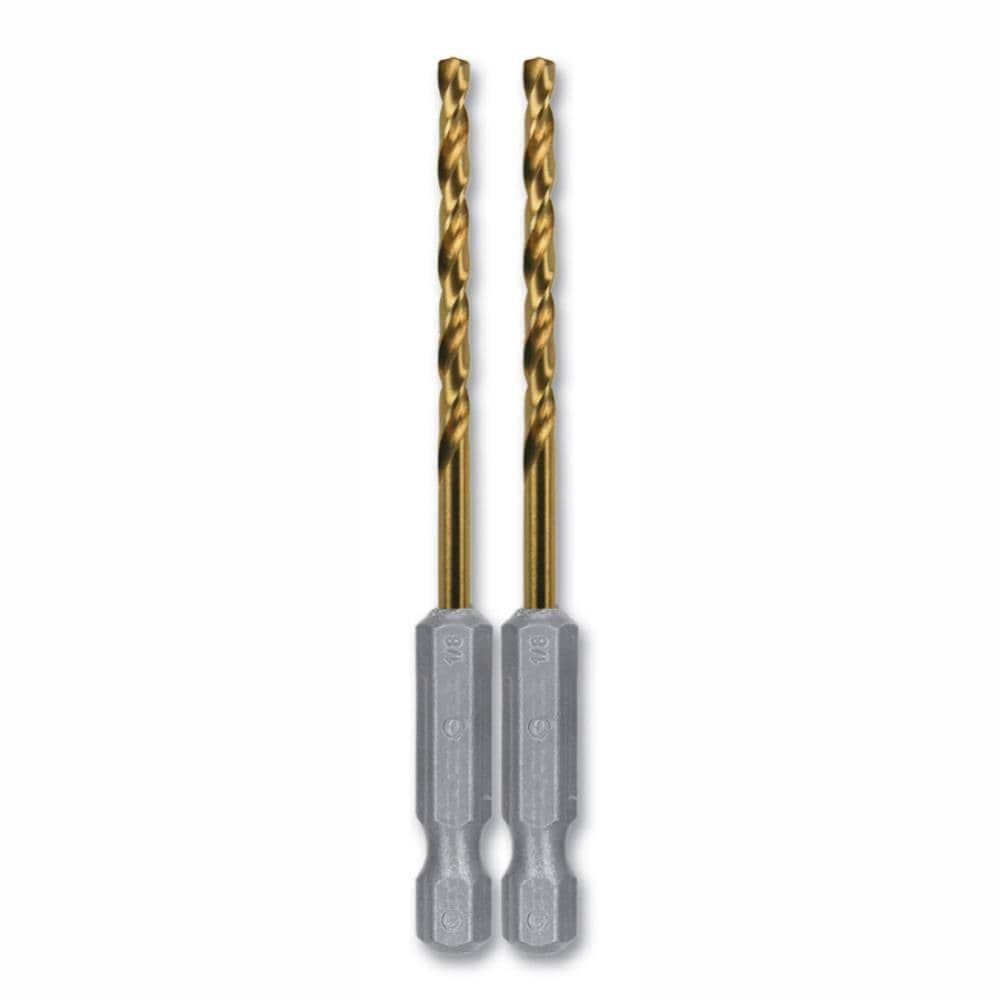 Kobalt Juego de 2 piezas de brocas helicoidales de longitud estándar con revestimiento de titanio de 1/8 pulg. x 2-1/2 pulg. - 80854